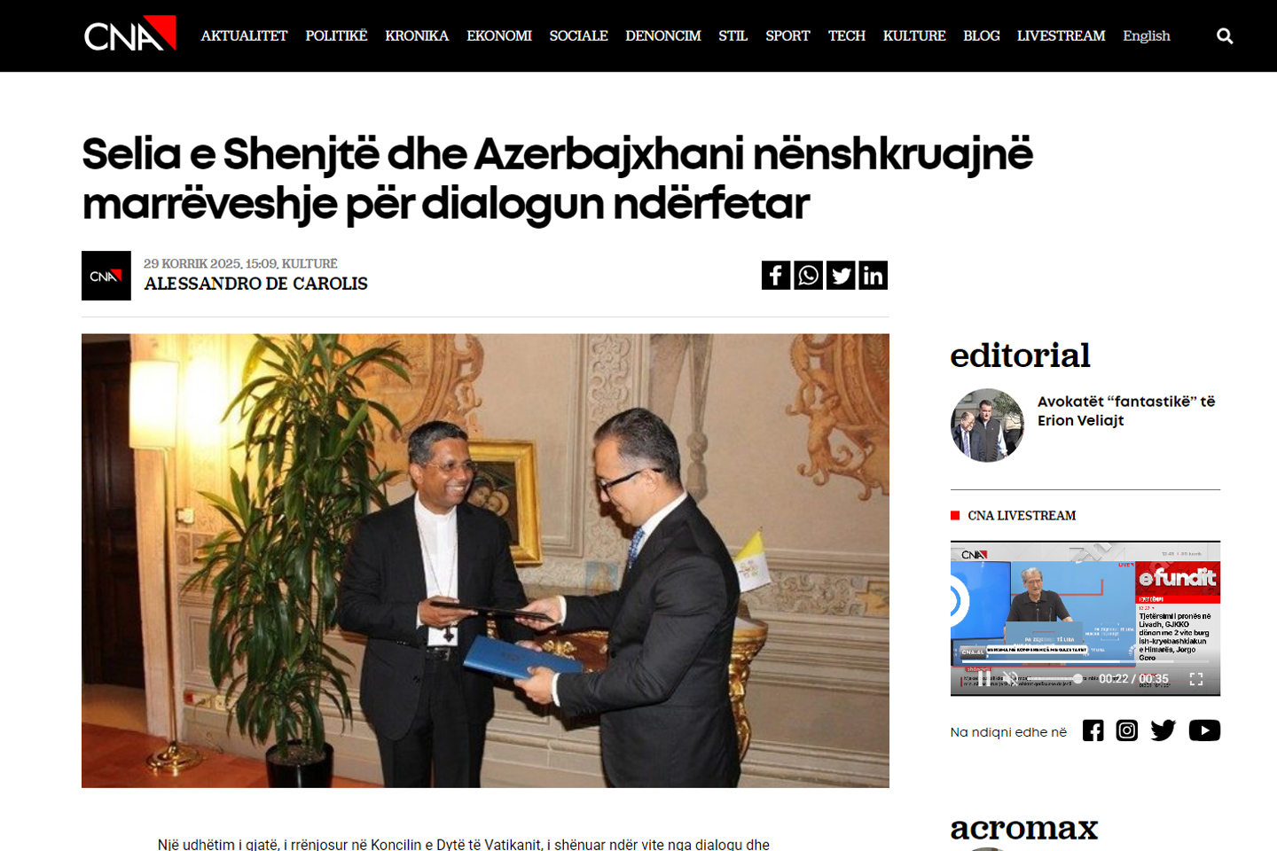 Azərbaycanla Vatikan arasında imzalanan Memorandum xarici mətbuatda geniş işıqlandırılıb - Image 8
