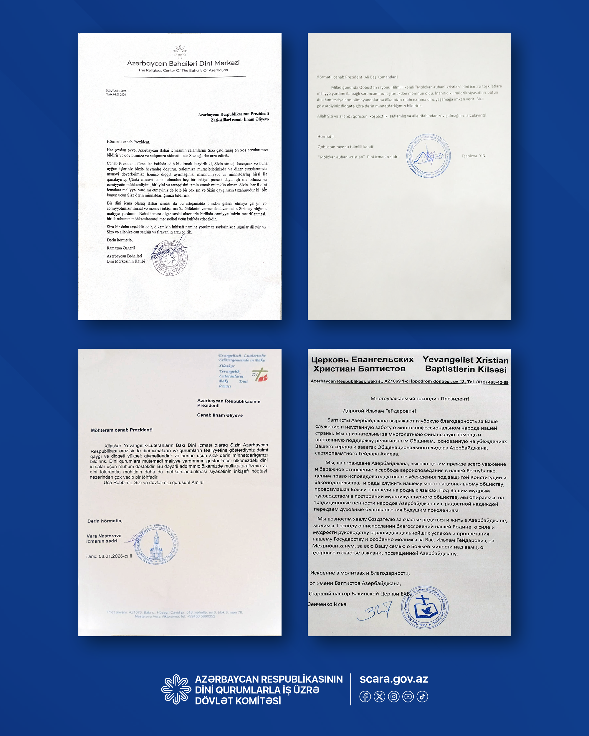 Dini konfessiya rəhbərləri Prezident İlham Əliyevə təşəkkür məktubları ünvanlayıblar - Image 5